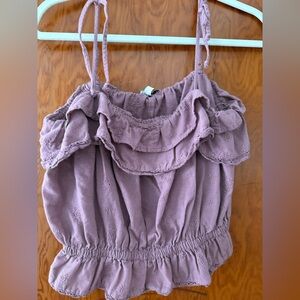 American Eagle Outfitters Mauve Ruffle Eyelet Tank Top